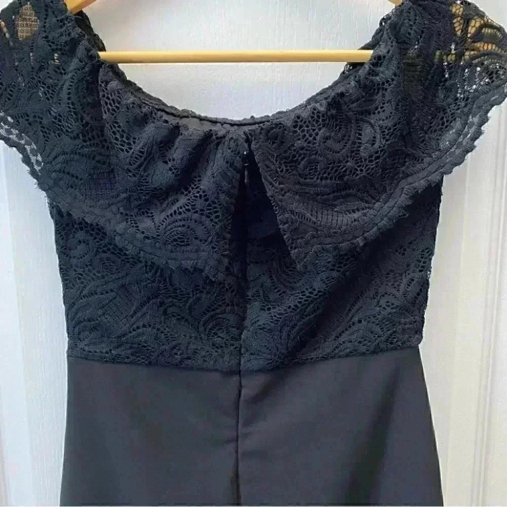 Le Chateau Black Cocktail Dress Off Shoulder Bardot Lace Bodice Formal LBD XS - Picture 10 of 16